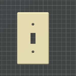 Puede incluir: Una placa de interruptor de pared de color beige claro con un solo interruptor de palanca.