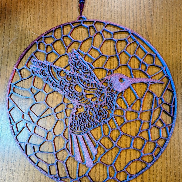 Paper cut hummingbird in stained glass pattern, 3d printed