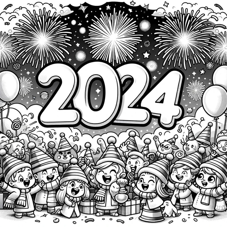 2024 Kids Coloring Page for NYE New Year's Coloring Page Etsy