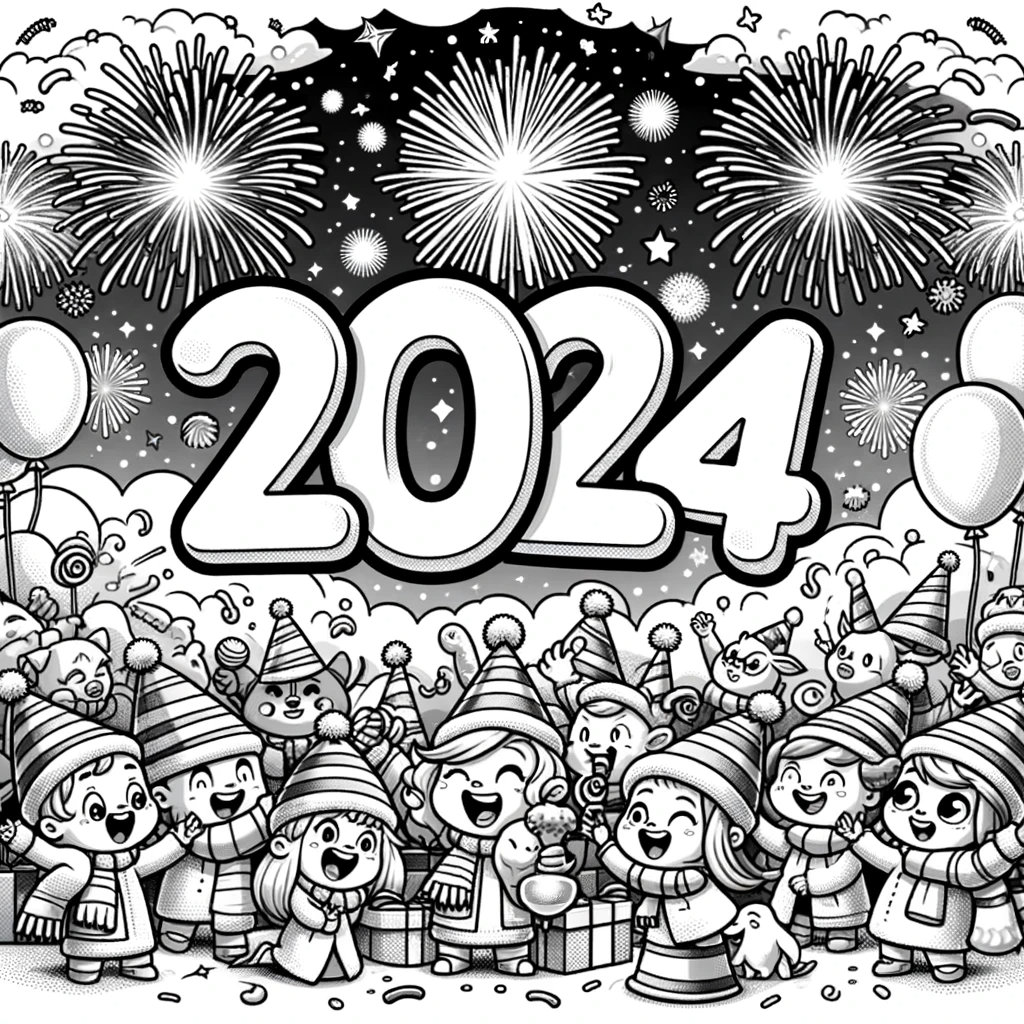 2024 Kids Coloring Page for NYE New Year's Coloring Page Etsy