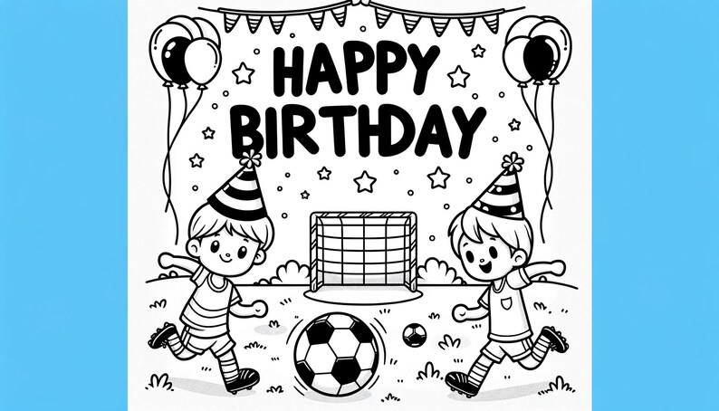 Happy Birthday Soccer Themed Coloring Page - Etsy