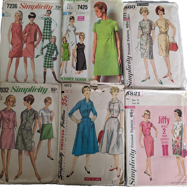 Ships Free COMPLETE U Pick 1960s Vintage Sewing Patterns  Plus Size Simplicity 4860 4873 7236 7425 7032 5821 Jiffy Dress Minidress Designer