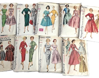 16/18/36 Gorgeous 1950s Vintage Sewing Dress Patterns Simplicity 2616 3001 3680 4306 2954 1819 2152 2230 1281 Advance 8113 Mccalls 9557 3584