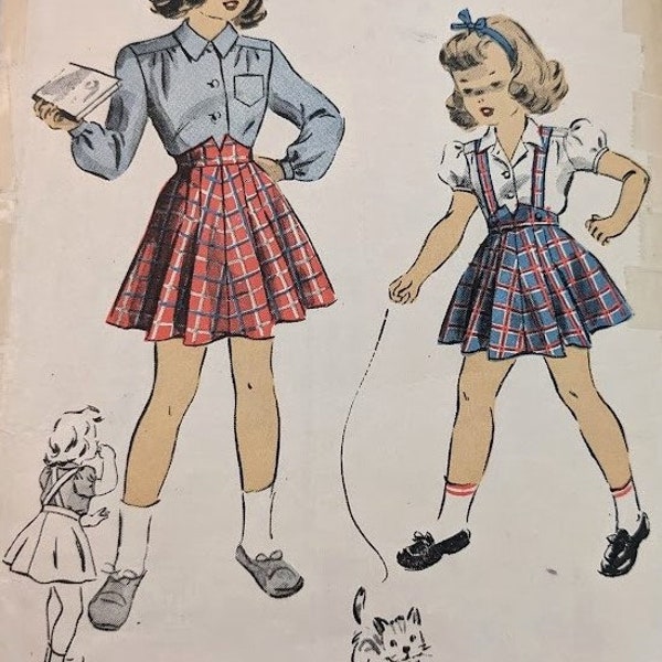 Free Ship COMPLeTE Unprinted 1940s Sz 6 Vintage Children's Sewing Pattern Du Barry 5941 Charming Blouse & Suspender Skirt Shaped Waistband