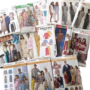 May include: A collection of vintage sewing patterns for sleepwear and loungewear. The patterns feature illustrations of various pajama sets, robes, and casual outfits. Brands include McCall's and Simplicity, with text such as "Easy-to-sew" and pattern numbers.