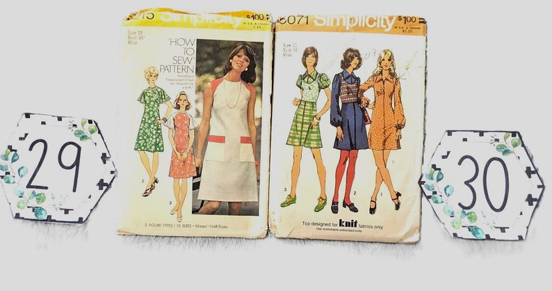 B34 1970s Sewing Pattern Simplicity 9073 7049 7959 9514 7391 6964 8687 ...