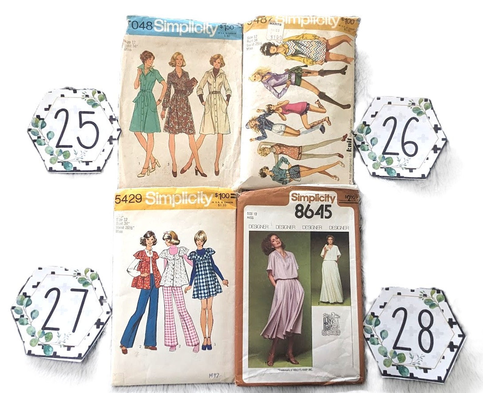 B34 1970s Sewing Pattern Simplicity 9073 7049 7959 9514 7391 6964 8687 ...