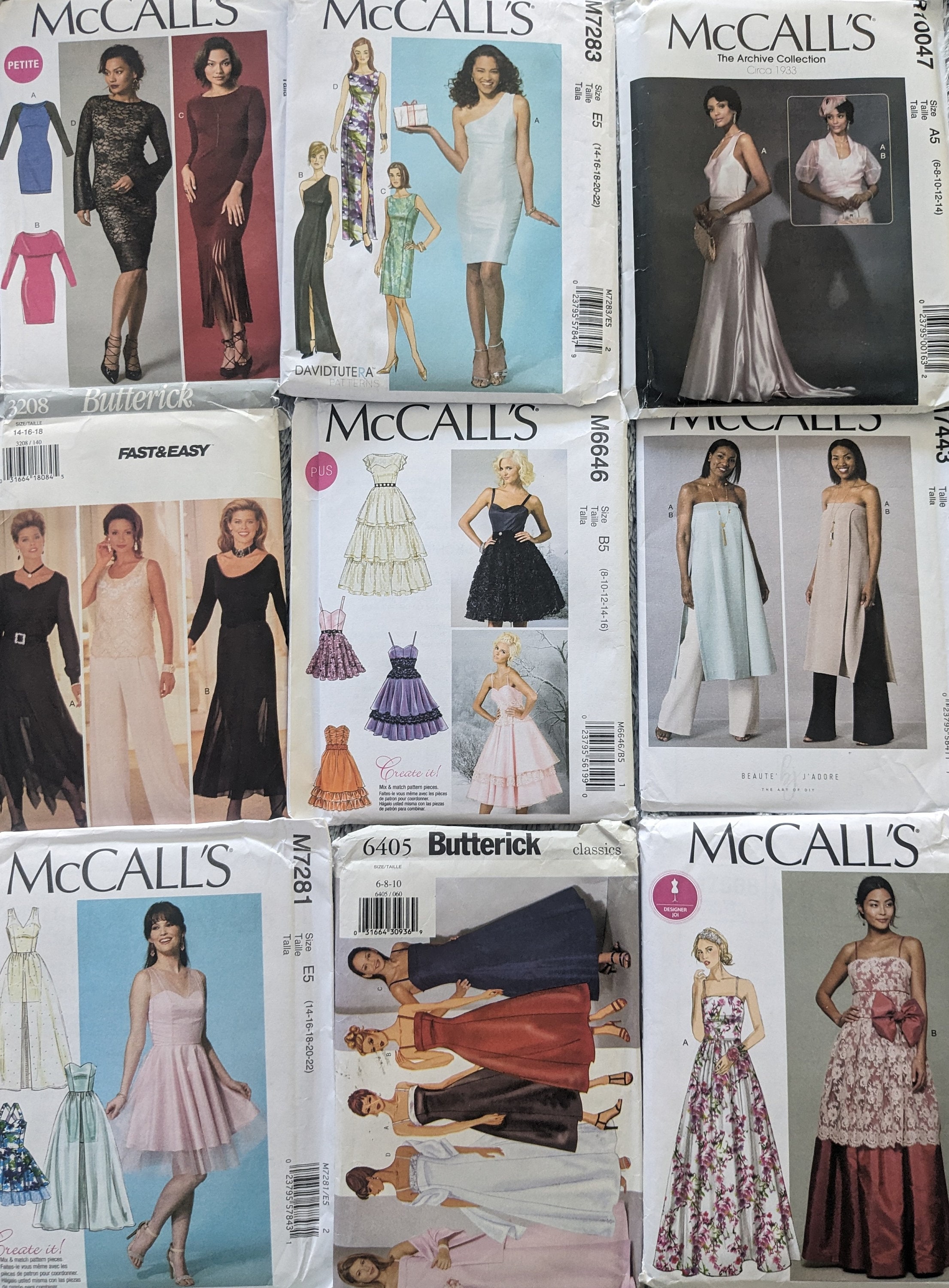 Scegli modelli di cucito per abiti formali non tagliati, da sposa, da sposa, per occasioni speciali, taglie forti/regolari McCalls 7124 9135 Simplicity 4244 Vogue 7777