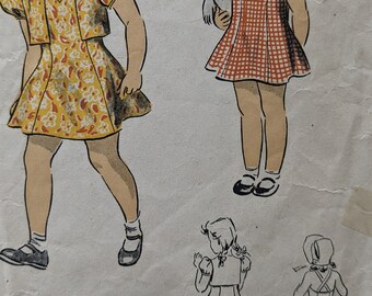 Free Ship COMPLeTE Unprinted 1940s Sz 4 Vintage Children's Sewing Pattern Du Barry 5873 Dress Bolero Bonnet w/ Suspenders Too Cute!