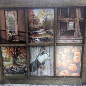 15x17.5 1970s Signed Vintage Framed Print Bruce K Mitchell &quot;Americana&quot; Rustic 6 Panels