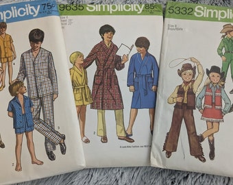 FREE SHIP All Included 3 1970S Vintage Childrens sewing Patterns Simplicity 5332 9635 8860 Checked/Complete