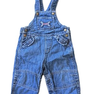 Vintage Sprockets Tool Wrench Carpenter Blue Jean Denim Bib Overalls Toddler Baby Clothes 18M