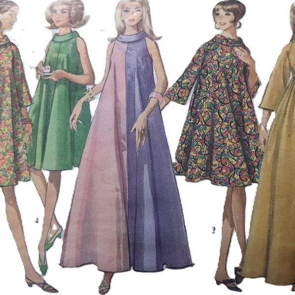 12/32 CC Simplicity 6794 1960s Vintage Sewing Pattern Bias Roll Collar Dress Bell Bracelet Length Raglan Type Sleeves