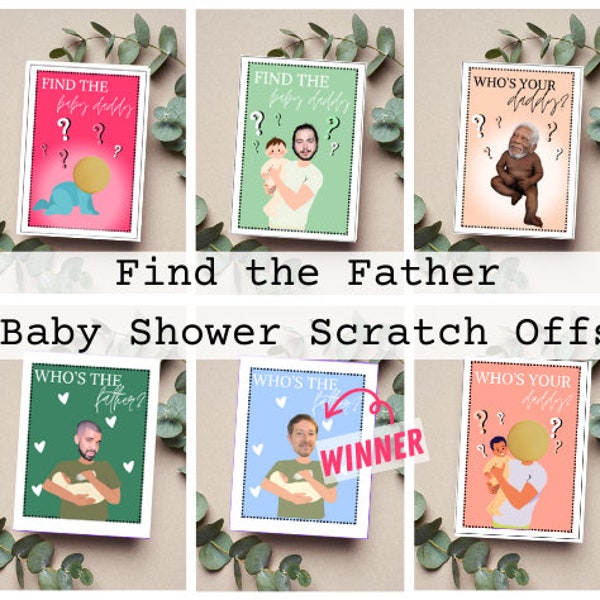 Editable Baby Shower Find the Father scratch off ticket print from home game customizable with celebrities/ add your own baby daddy picture