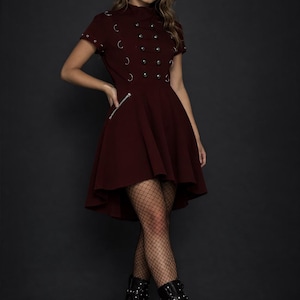 burgundy fit and flare dress Burgundy Gothic Military Dress | Alternative Fit & Flare Dress main image 1