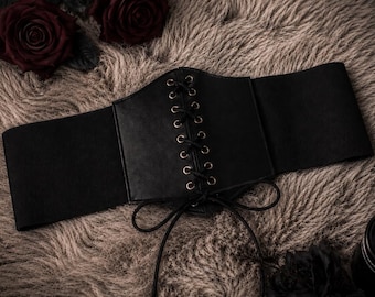 Gothic Faux Leather Corset Belt - Black Underbust Belt - Lacing Waist Belt  - Steampunk Belt - Cosplay Accessories