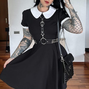 Wednesday Goth Dress - Collared Gothic Dress - Steampunk Dress - Punk Dress - Emo Clothes - Alternative Fashion