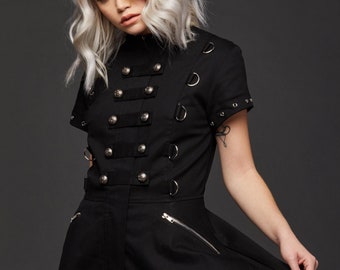 Black Goth Dress with Corset Lacing - Gothic Dress - Steampunk Dress - Punk Dress - Emo Clothes - Alternative Fashion