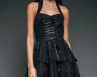 Gothic mini-jurk met korsetvetersluiting - gotische jurk - piratenjurk - emokleding - alternatieve mode - edgy jurk