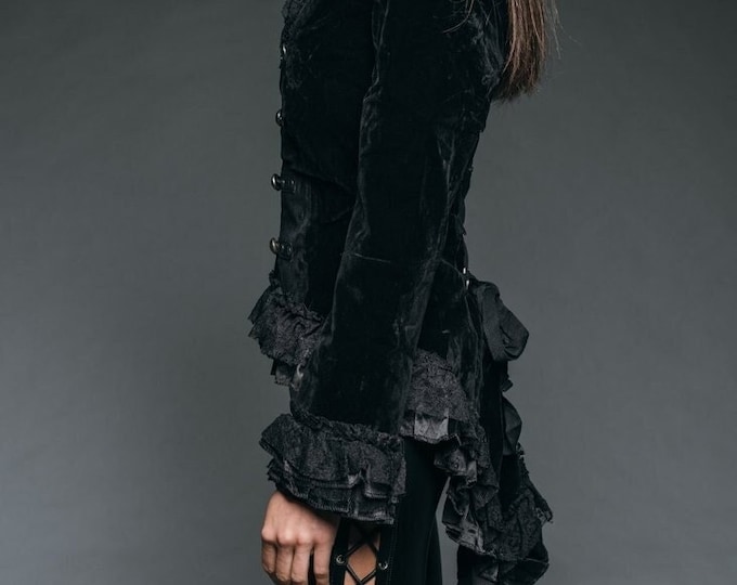Black Velvet Steampunk Tail Jacket with Back Lacing - Velvet Tailcoat Jacket - Velvet Gothic Jacket - Burlesque Jacket - Victorian Coat