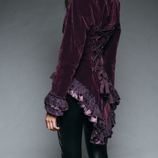 Purple Velvet Steampunk Tail Jacket with Back Lacing - Velvet Tailcoat Jacket - Purple Gothic Jacket - Burlesque Jacket - Victorian Coat