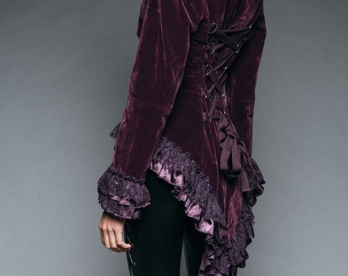 Purple Velvet Steampunk Tail Jacket with Back Lacing - Velvet Tailcoat Jacket - Purple Gothic Jacket - Burlesque Jacket - Victorian Coat