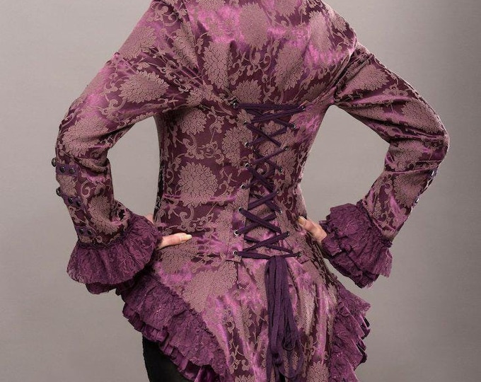Purple Steampunk Tail Jacket with Back Lacing - Victorian Tailcoat Jacket - Purple Gothic Jacket - Burlesque Goth Coat - Brocade Tailcoat