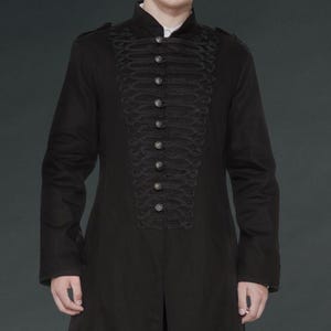 Black Gothic Men&#39;s Military Coat – Victorian Steampunk Jacket with Metal Buttons, Medieval Jacket - Renaissance Coat - Pirate Coat