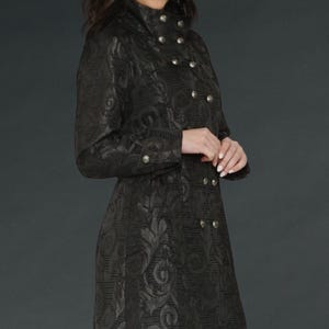 Black Brocade Gothic Coat  – Victorian Coat - Steampunk Coat - Cosplay Jacket - Goth Fashion Coat - Dark Aesthetic - Pirate Coat