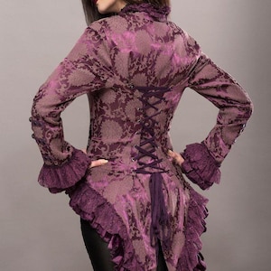 Purple Steampunk Tail Jacket with Back Lacing - Victorian Tailcoat Jacket - Purple Gothic Jacket - Burlesque Goth Coat - Brocade Tailcoat