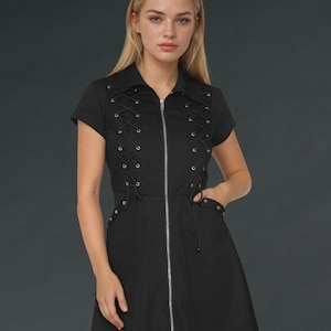 Goth Mini Dress with Pockets - Gothic Dress - Lace Up Dress - Punk Dress - Emo Clothes - Alternative Fashion - Edgy Dress