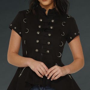 Black Gothic Top - High Low Blouse - Gothic Top - Black Peplum Top with Corset Lacing - Punk Shirt - Steampunk Clothes - Victorian Fashion