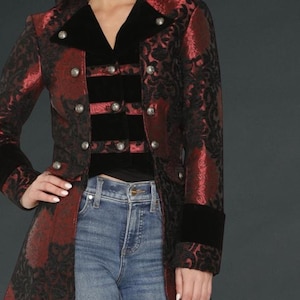 Red Gothic Coat -  Red Victorian Coat - Brocade Steampunk Coat - Pirate Coat - Frock Coat - Cosplay Coat - Floral Tailcoat