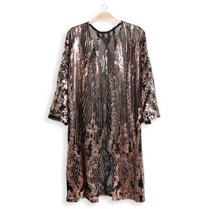 Black Sequin Kimono - Beige Sequin Duster - 70s Sequin Open Front Cardigan - Sequin Swim Coverup - Festival Outfit