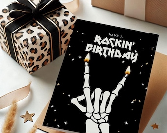 Tarjeta de cumpleaños de calavera - Tarjeta de cumpleaños para metaleros - Tarjeta de cumpleaños de rock and roll - Tarjeta de cumpleaños gótica - Tarjeta de cumpleaños de esqueleto