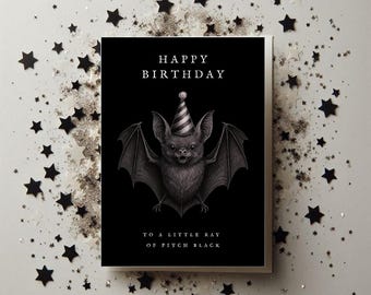 Gothic Bat Happy Birthday Card – Dark Aesthetic Birthday Greeting Card – Spooky Alternative Birthday Card with Envelope – Goth Birthday Gift