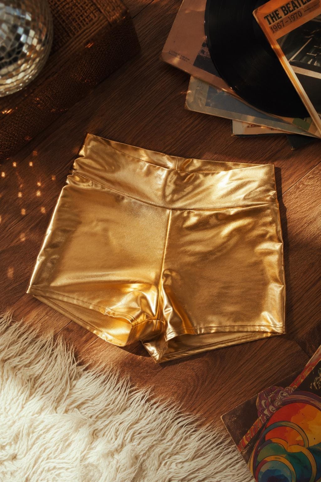 Gold Metallic Shorts, Shiny High Waisted Hot Pants, Disco Festival Shorts, Retro 70s Party Outfit, Rave Dance Shorts, Sparkly Clubwear