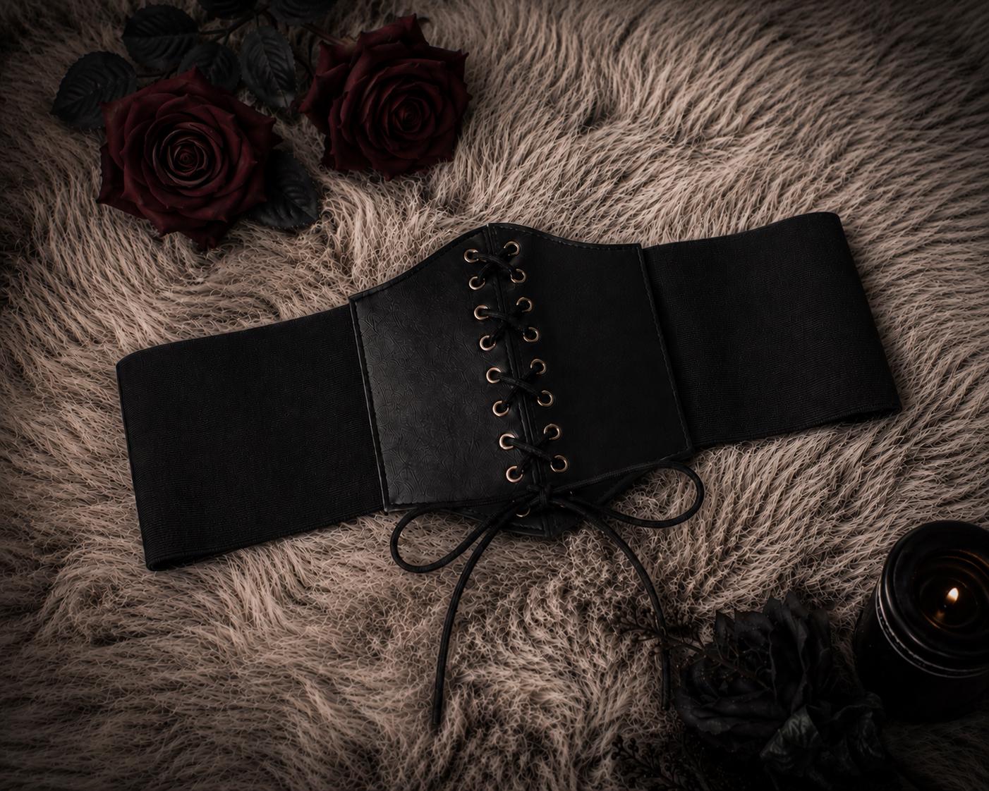 Gothic Faux Leather Corset Belt - Black Underbust Belt  display picture 1