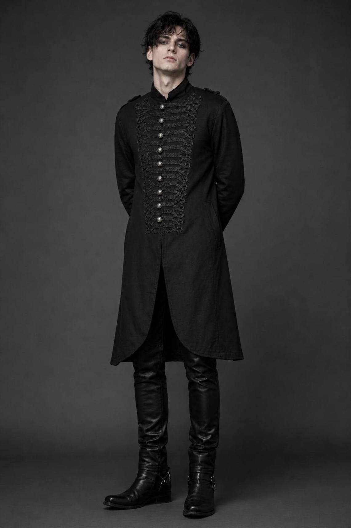 Black Gothic Men's Military Coat – Victorian Steampunk Jacket With ...