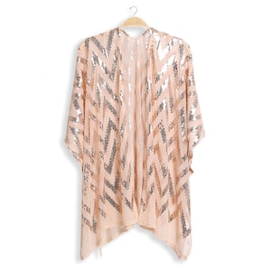 Rose Gold Sequin Kimono - Sequin Duster - 70s Sequin Open Front Cardigan - Festival Outfit - Bridal Cardigan - Festive Kimono - XMAS Outfit