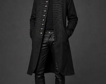 Abrigo militar gótico negro para hombre – Chaqueta victoriana steampunk con botones metálicos, chaqueta medieval - abrigo renacentista - abrigo pirata