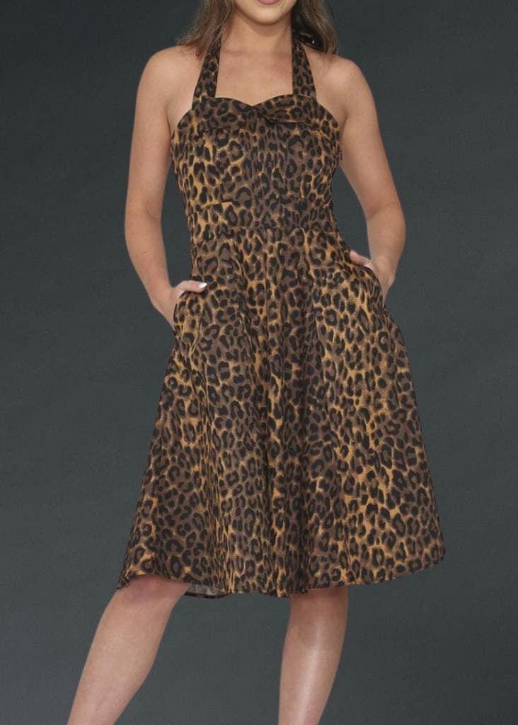 Leopard Print Pinup Dress - Animal Print Pinup Dress - Retro Animal Print Dress - Leopard Print Halter Dress