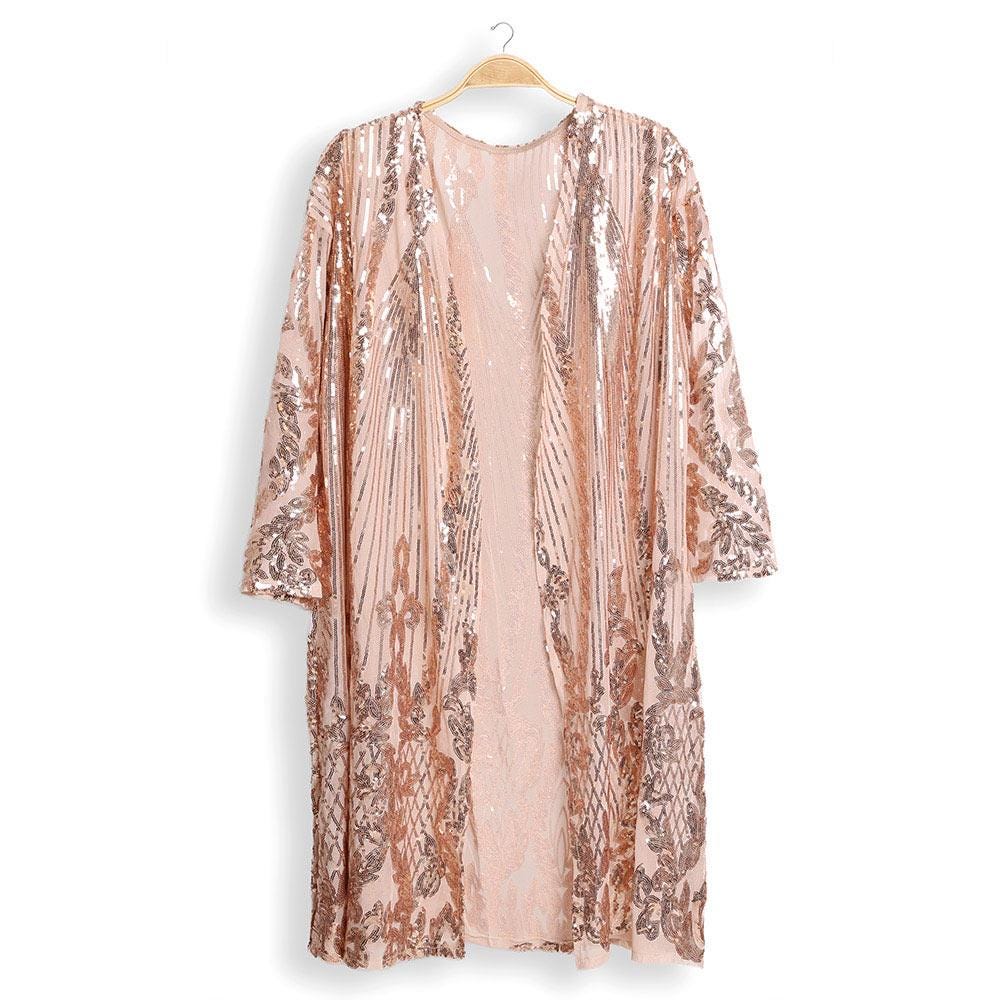 slim fit dress slacks Gold Sequin Mesh Kimono Cardigan – Sparkly Long Sleeve Open Front Duster XL