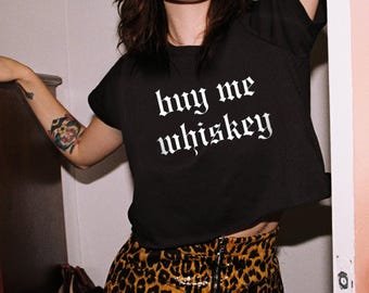 Cropped Buy Me Whiskey Rock n Roll Tee – Country Concert Outfit – Whiskey Lover Shirt