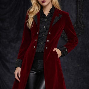 Burgundy Velvet Gothic Coat -  Red Velvet Victorian Coat - Velvet Steampunk Coat - Pirate Coat - Cosplay Jacket