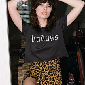 Badass Cropped T-Shirt – Rock n Roll Graphic Crop Top - Old English Font Tee – Edgy Gothic Shirt – Grunge Shirt for Women - Concert Outfit
