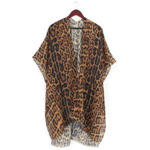 Leopard Print Kimono - Animal Print Cardigan - Boho Kimono Cover-Up - Lightweight Flowing Kimono - Festival Outfit - Beach Cover-Up