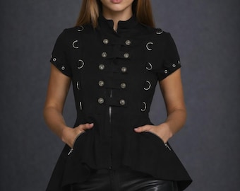 Black Gothic Top - High Low Blouse - Gothic Top - Black Peplum Top with Corset Lacing - Punk Shirt - Steampunk Clothes - Victorian Fashion