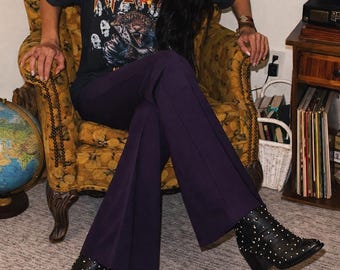 Dark Purple Bell Bottom Pants – Purple Flare Leg Pants for Women – 70s Retro Boho Flares – Concert Outfit Festival Pants