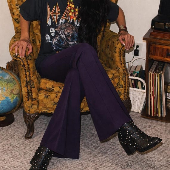 Dark Purple Bell Bottom Pants – Purple Flare Leg Pants for Women – 70s Retro Boho Flares – Concert Outfit Festival Pants